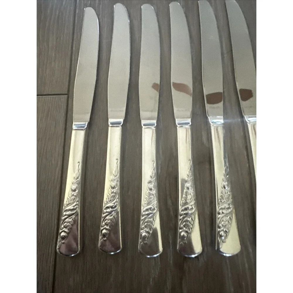 Vtg 1953‎ Bridal Corsage Lot 8 Dinner Knives Wallace Silver Plate Tradition AA+
